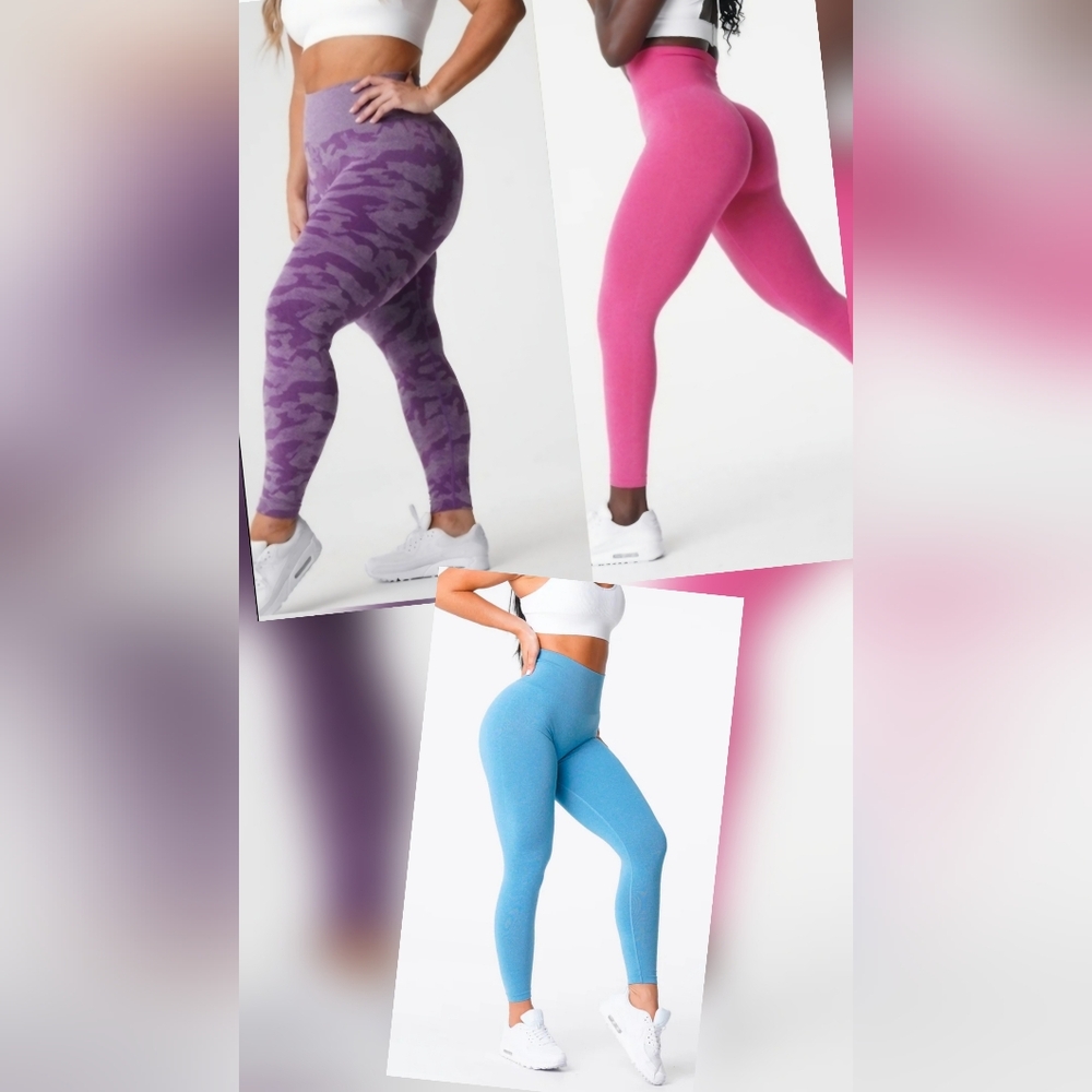 Lot 3 NVGTN Large PINK, Blue, Camo Violet Seamless Contour Leggings High Waist